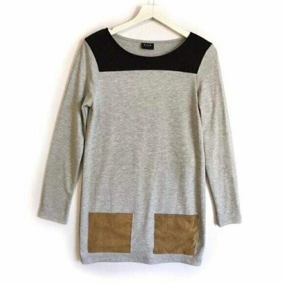 Vila long sleeve color block mini dress, size S, Gray - Picture 1 of 6